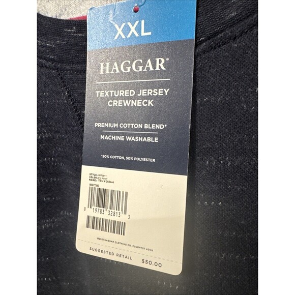 Navy Haggar Textured Jersey Crewneck Long Sleeve XXL New With Tags - Picture 4 of 4